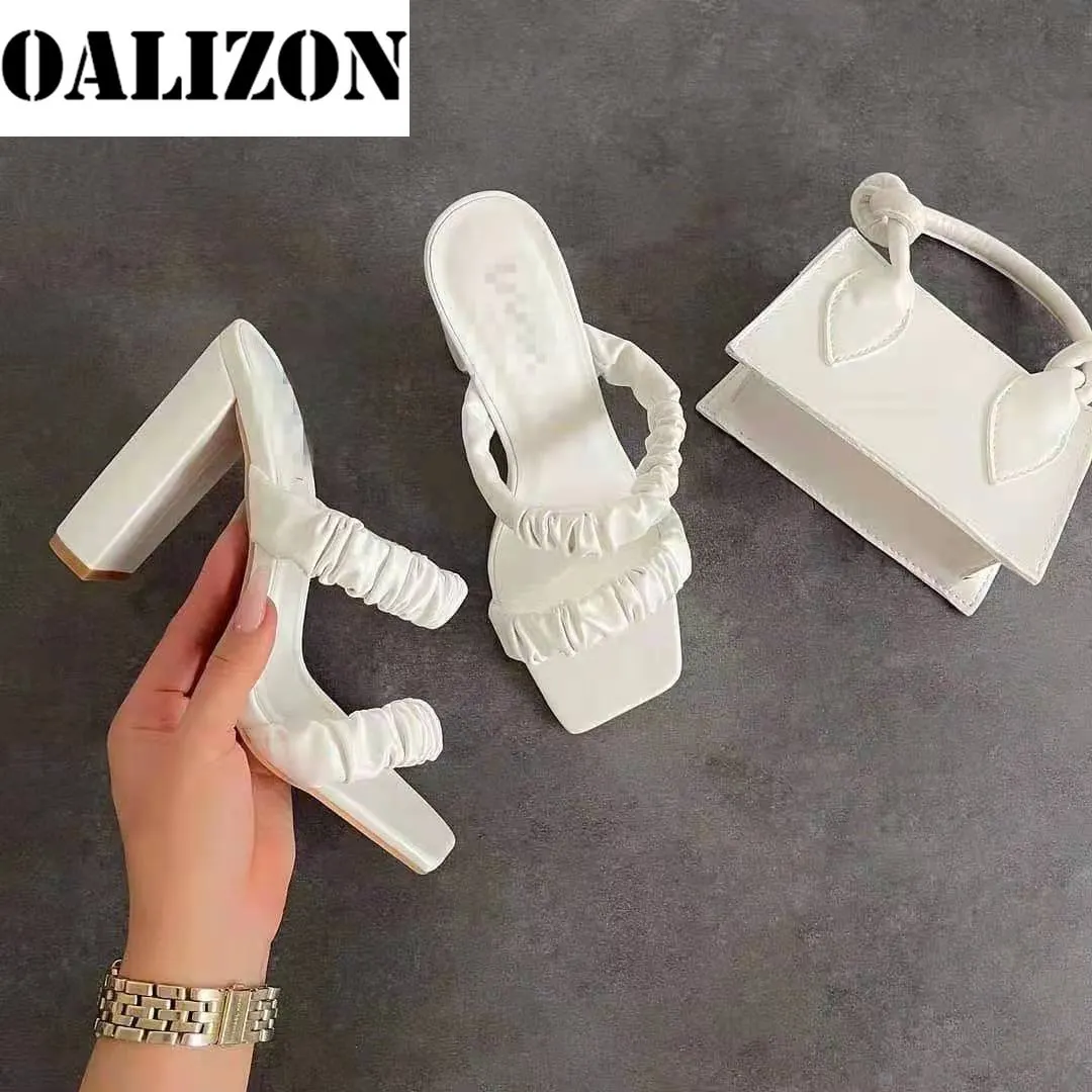 Lady Summer Women Pleated Sandal Slippers Shoes Summer 2021 Women Open Toe High Chunky Heels Pumps Plicate Slippers Slides Shoes