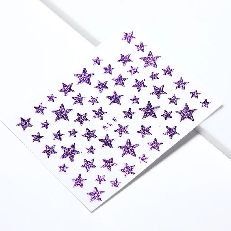 Nail Stickers 3D Nail Slider Stars Heart Decals Glitter Shiny Decoration DIY Transfer Adhesive Colorful Nail Art Tool Manicures