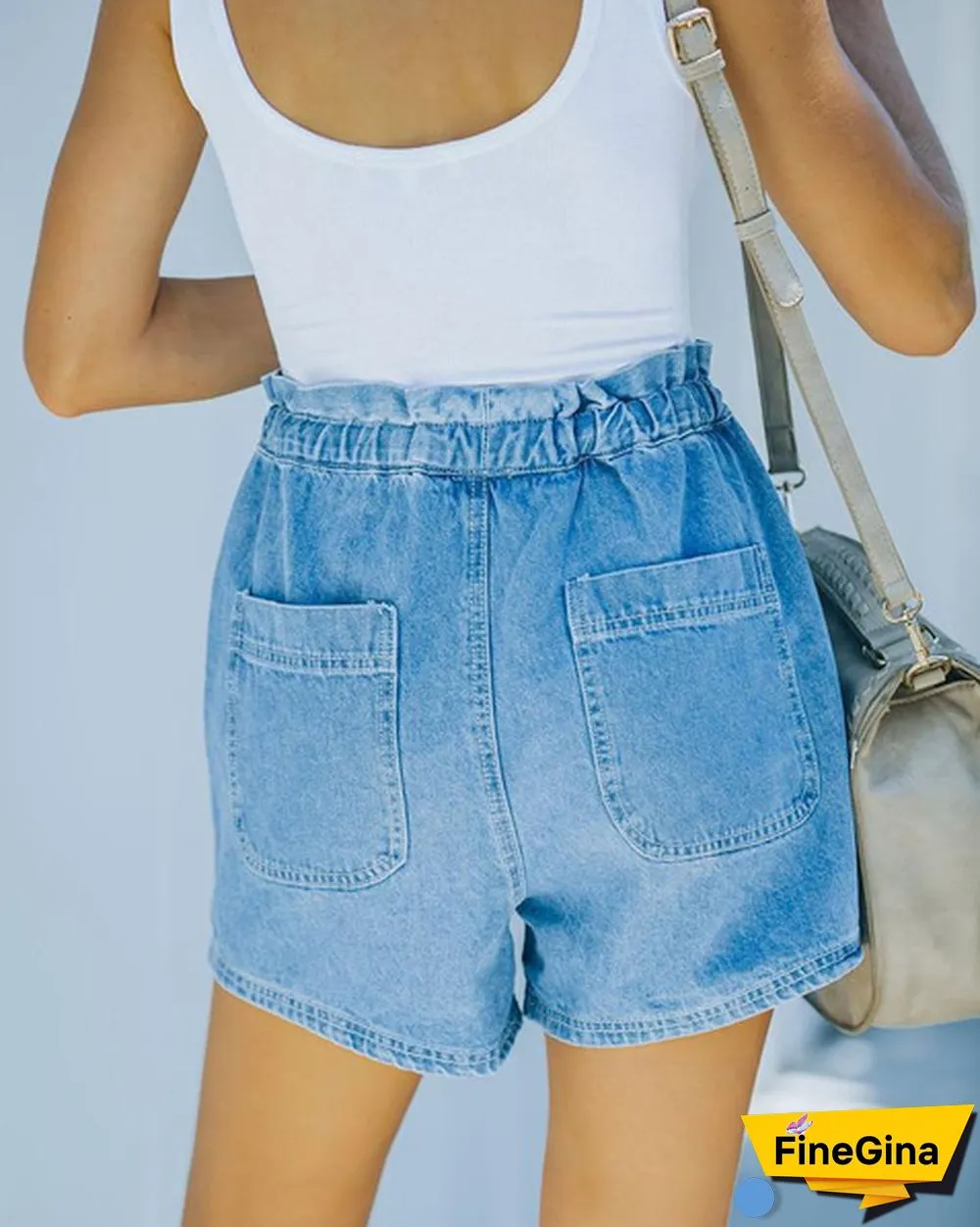 New Elastic Waist Drawstring Bud Denim Casual Shorts Women's Pants