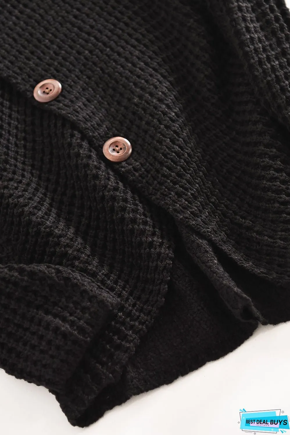 Black Buttoned Wrap Turtleneck Sweater