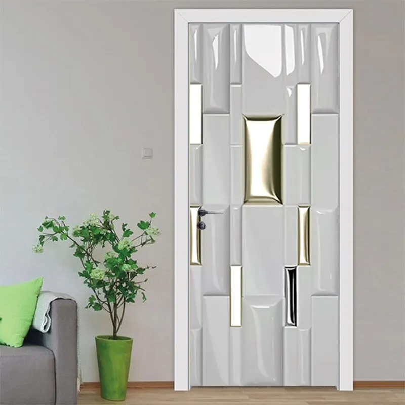 Athvotar 3D Mermaid Watercolor Scales Door Sticker Self Adhesive Wallpaper DIY Renovation Waterproof Poster Home Decor Decal