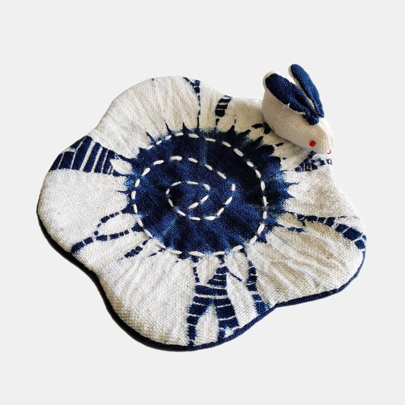 Blue Dyed 3D Animal Fabric Coaster Cartoon Cute Pet Handmade Tie-Dyed Embroidery Pure Cotton Cup Mat