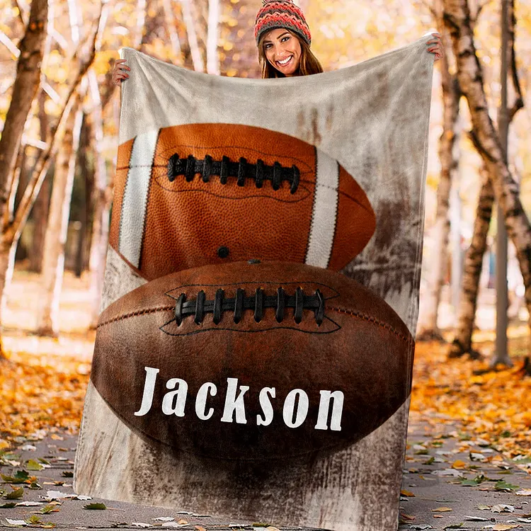 Personalized Football Blanket, Sport Theme Blanket with Number and Name Birthday Team Gift for Athletes Sport Lovers | BKKid753