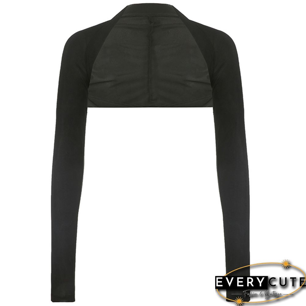 Shrug Crop Top For Women Aesthetic Black Long Sleeve Cardigan T Shirt Y2k Grunge Clothes Basic Party Streetwear