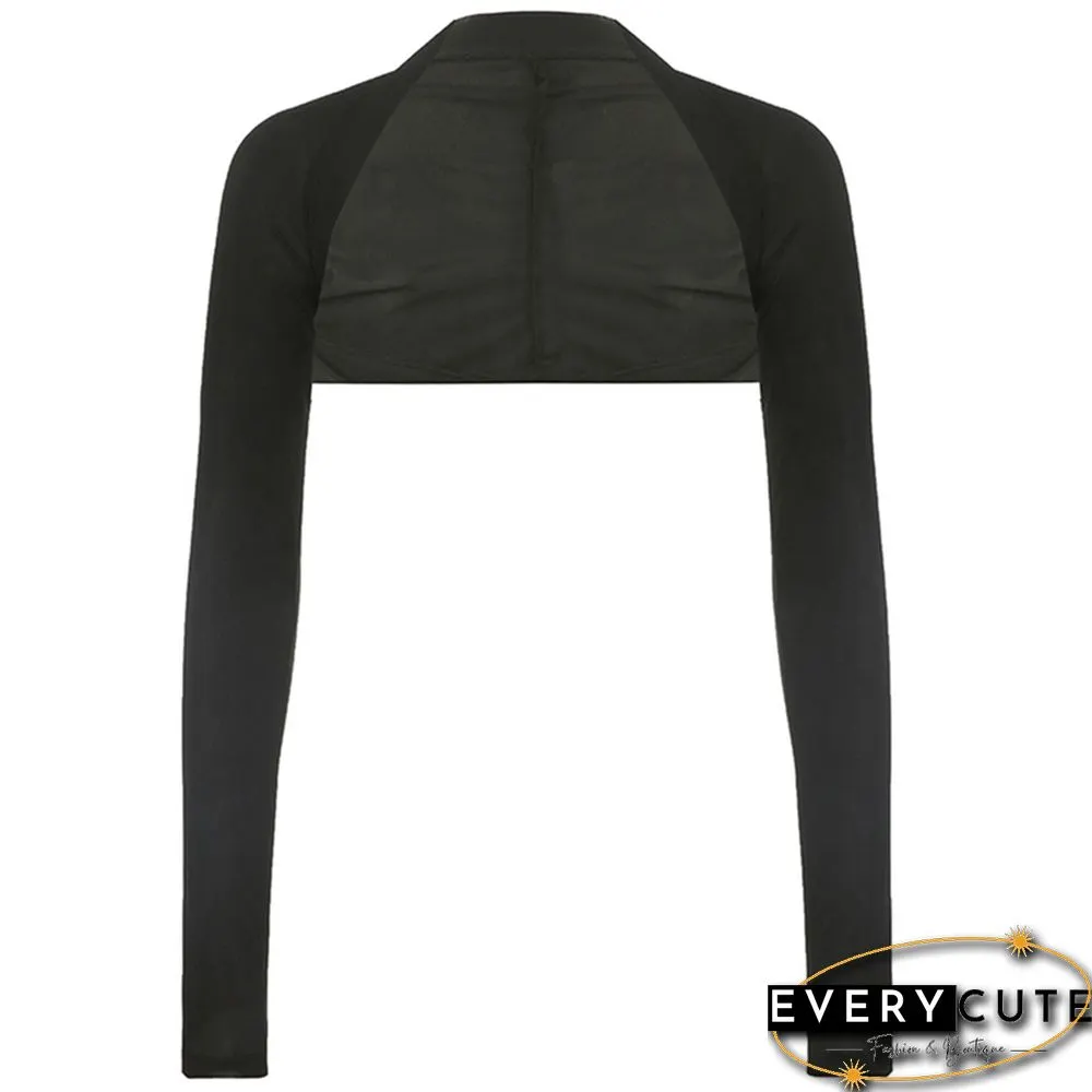 Shrug Crop Top For Women Aesthetic Black Long Sleeve Cardigan T Shirt Y2k Grunge Clothes Basic Party Streetwear
