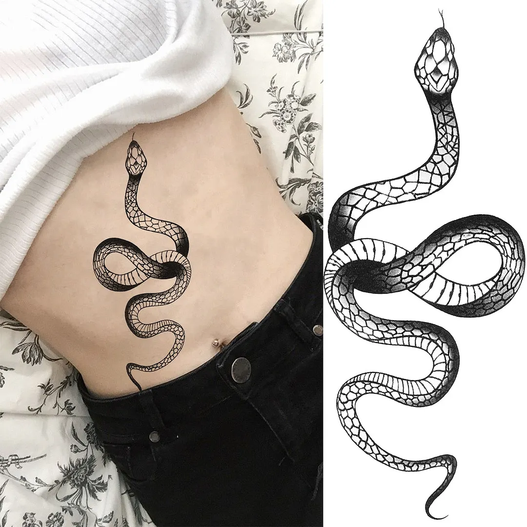 Black Rose Flower Snake Temporary Tattoos For Women Adult Peony Serpent Fake Tattoo Forearm Body Art Painting Waterproof Tatoos