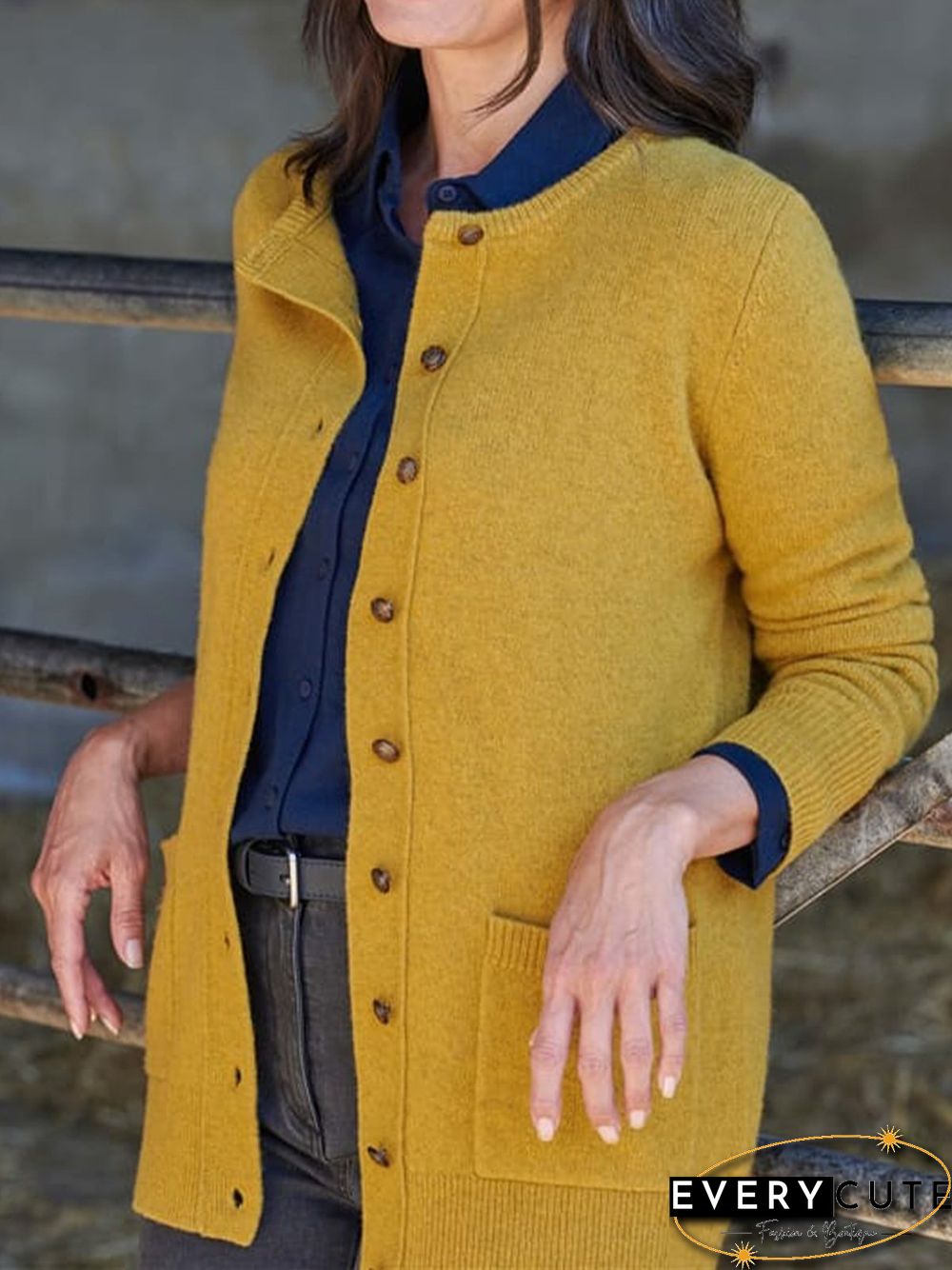 Knitted Plain Casual Sweater Coat