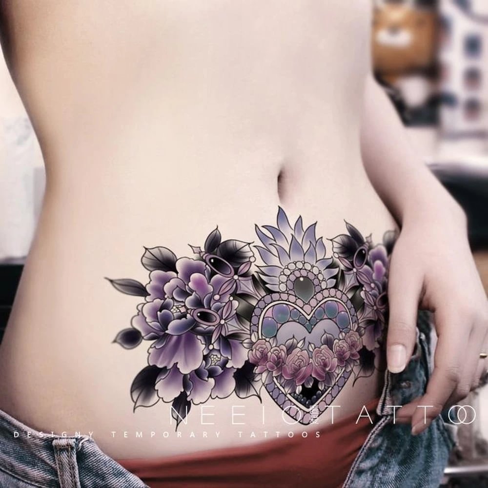 Sdrawing 4/5/9/10/18 PIeces Long Lasting Blue Flower Jewelry Tattoo Sticker Sexy Belly Block Scar Stretch Marks Waterproof Tattoo Sticker 715-1