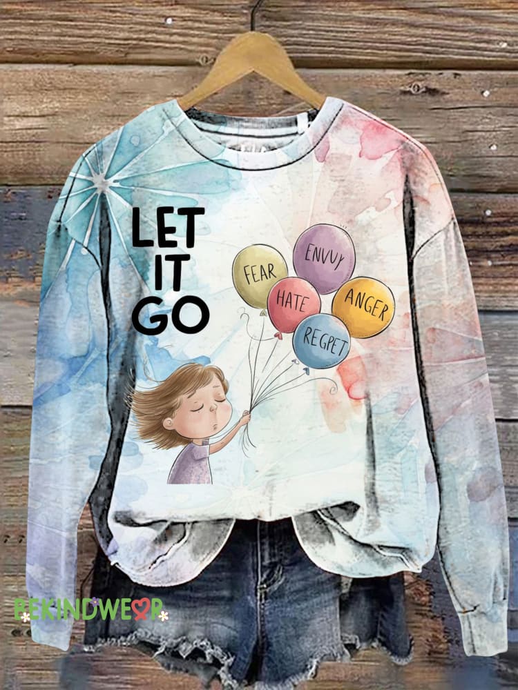 Let It Go Balloon Print Casual Sweatshirt Multicolor / S