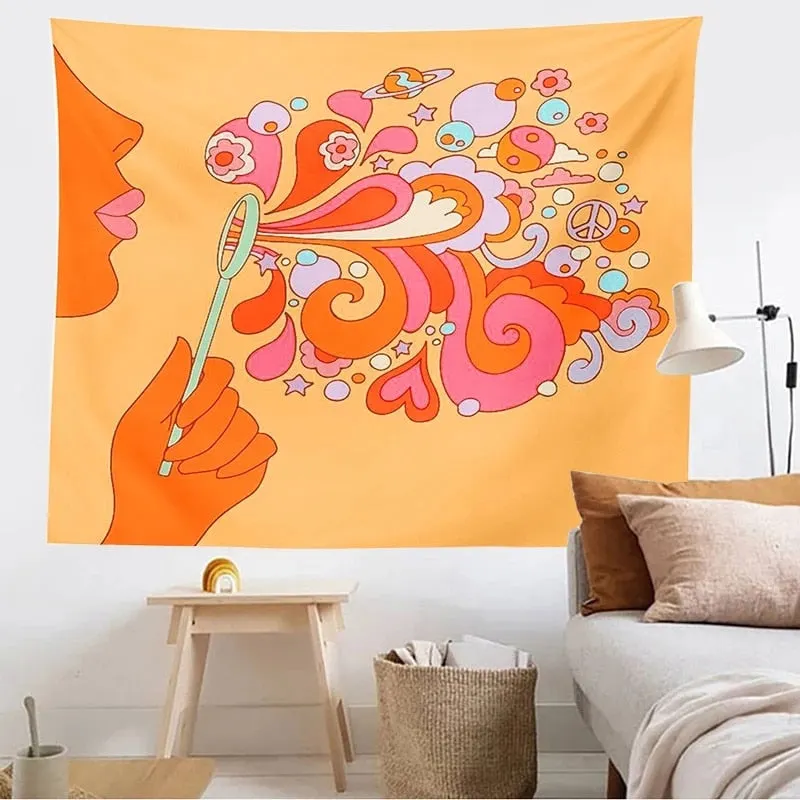 80s Aesthetic Tapestry Wall Hanging Colorful Sunshine Wall Decor Psychedelic Tapestry Decor Living Room Bedroom Bohemian Print