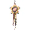 Handmade Five-Pointed Star Car Pendant with Wood Bead Crochet Bag Charm Keychain Making Supplies DIY Hand Woven Tassel Dream Catcher Ornament Cars Rearview Mirror Hanging Accessories