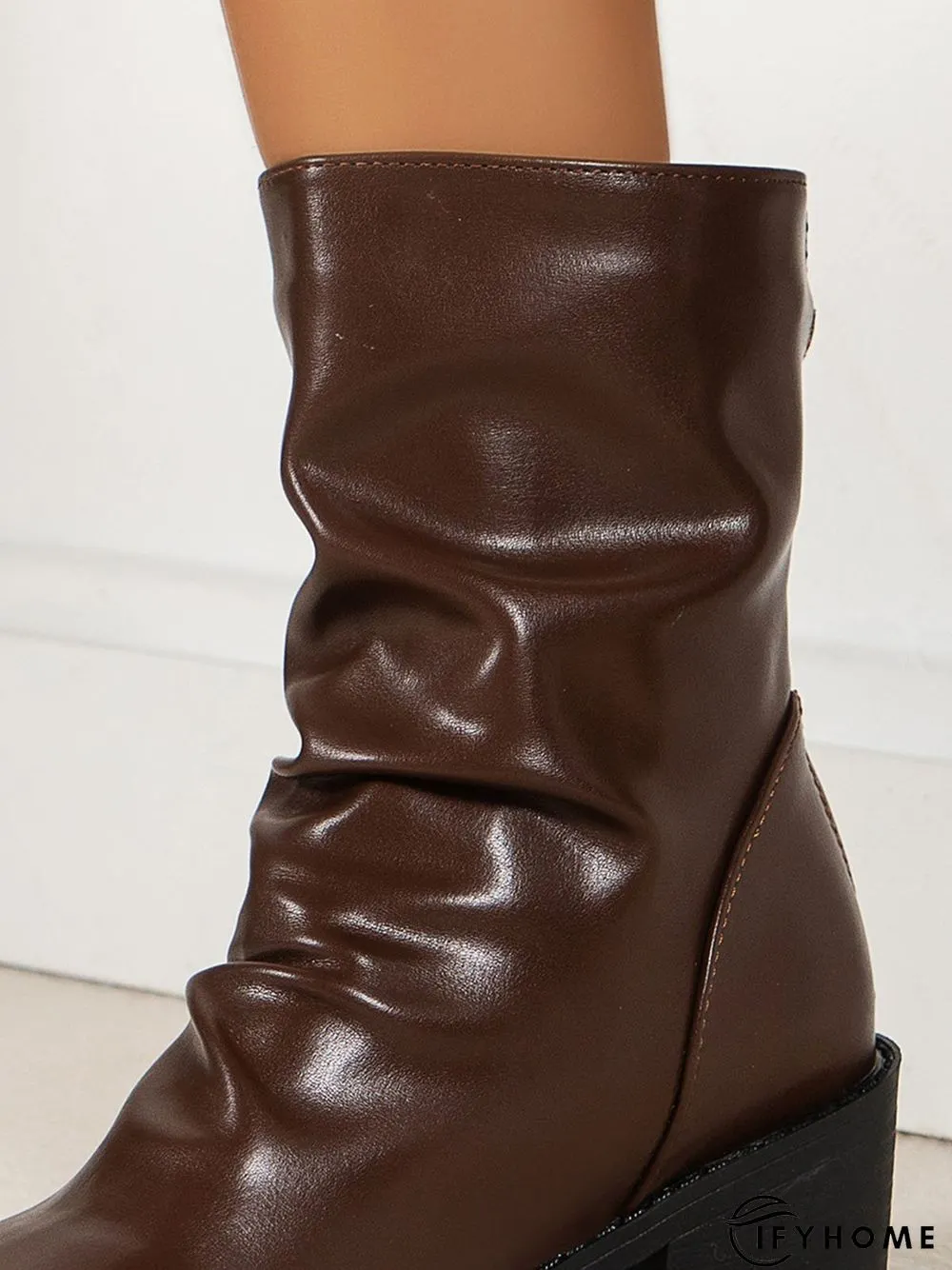 Ruched Zipper Pointed Toe Chunky Heel Boots | IFYHOME