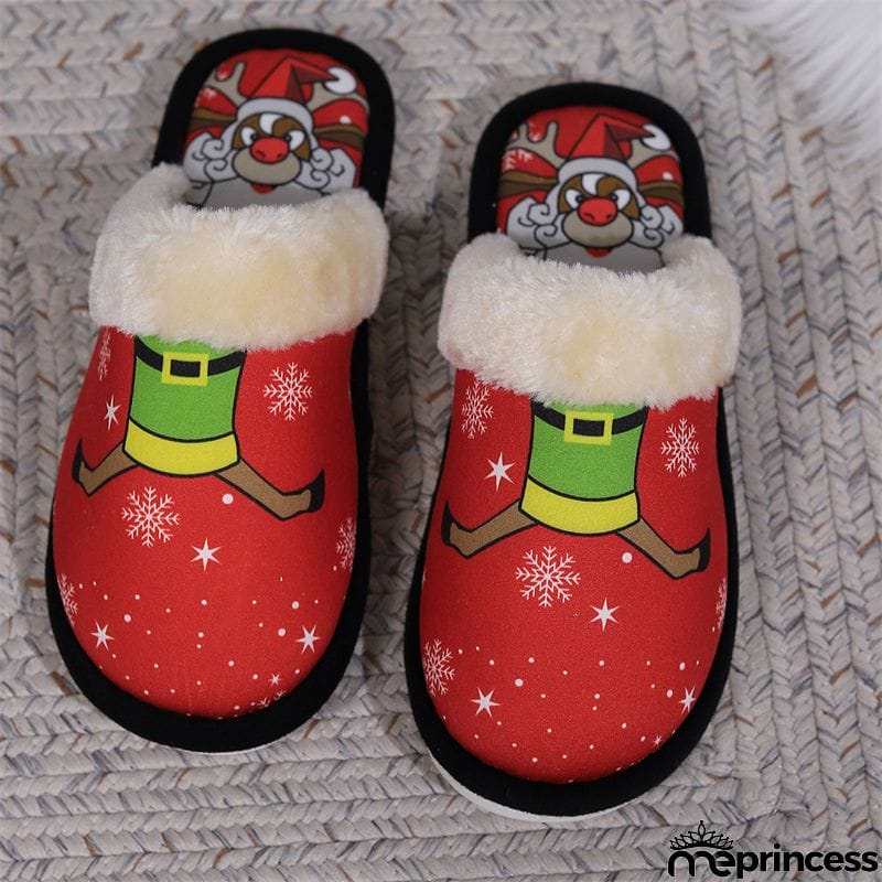 Fluffy Snowflake Print Non-Slip Christmas Slippers