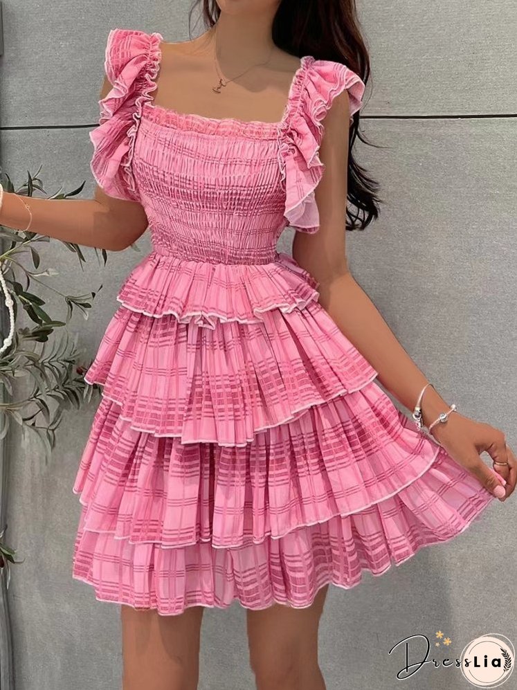 Short Sleeve Overlayed Pleated Mini Dress