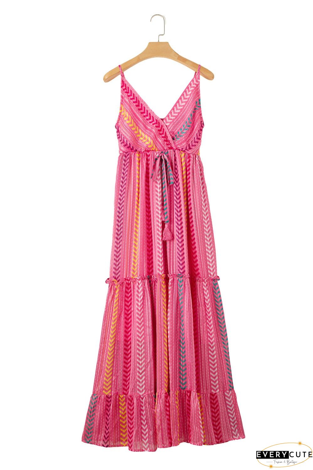 Tassel Tie V Neck Wrap Maxi Dress