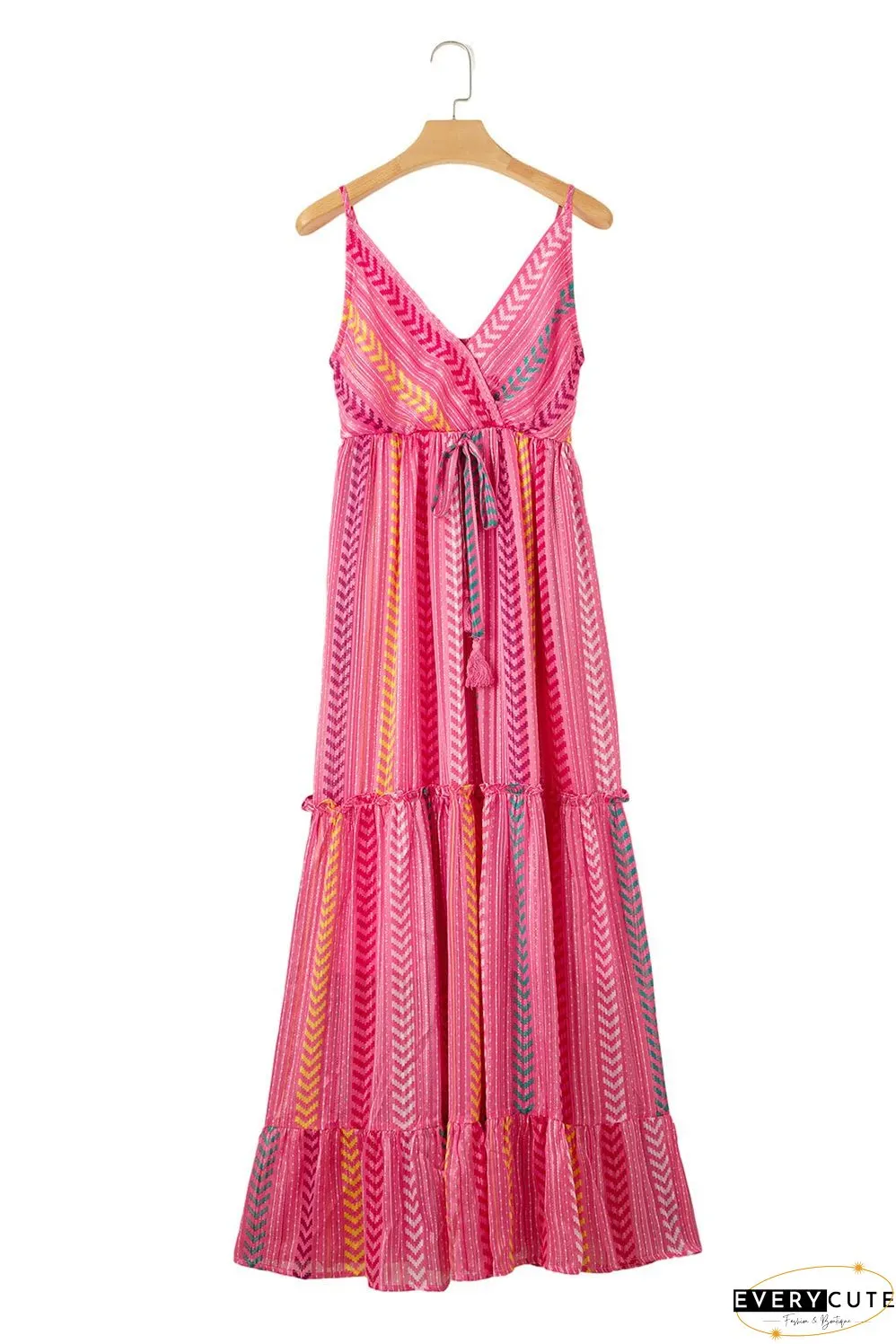 Tassel Tie V Neck Wrap Maxi Dress