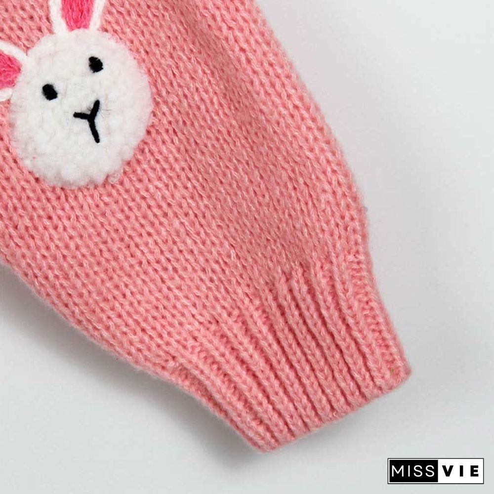 Cartoon Bunny Embroidery V-neck Knit Cardigan Sweater