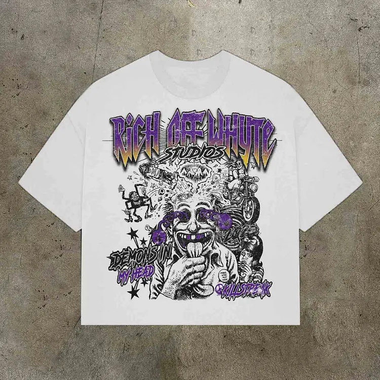 Vintage Demons In My Head Graphic 100% Cotton Short Sleeve T-Shirt
