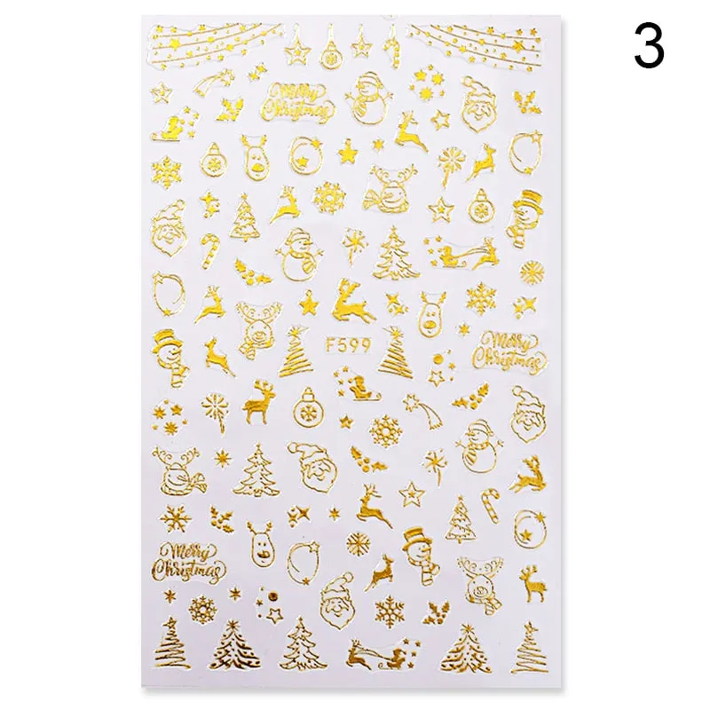 Sliver Bronzing 3D Christmas Nail Art Decoration Sticker Sparkly White Colorful Glitter Geometry Snowflake Winter Slider Foil