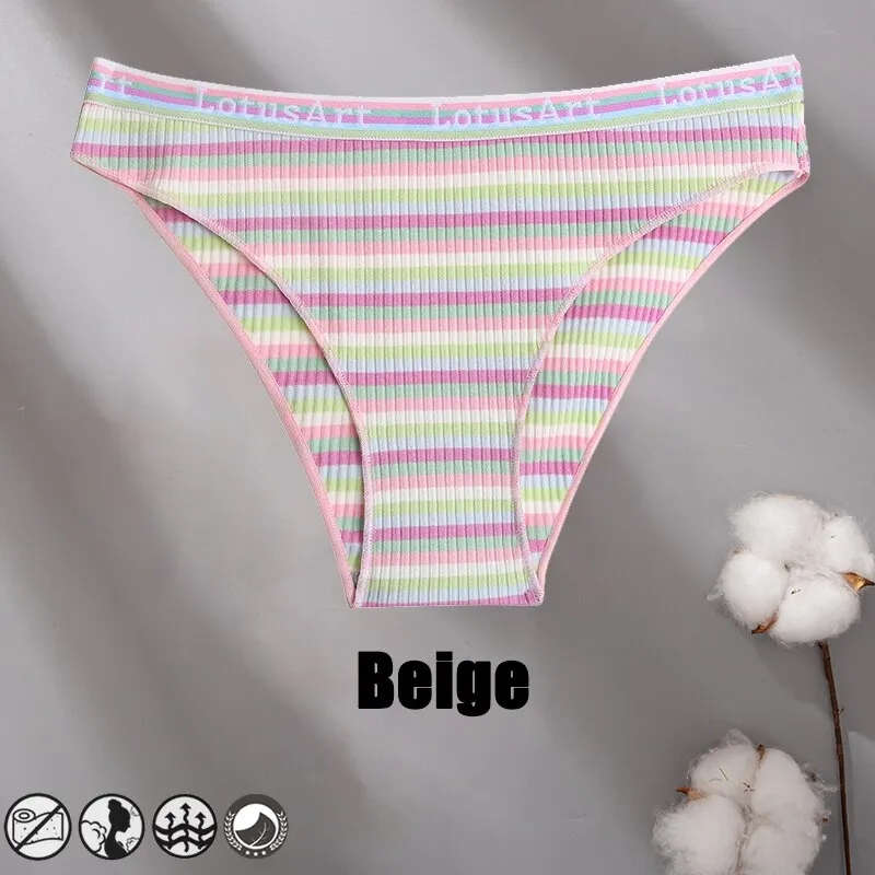 Billionm Women Cotton Colorful Stripe Panties Sexy Intimate Underwear Female Soft Solid Briefs Low Waist Underpant Soft Lingerie