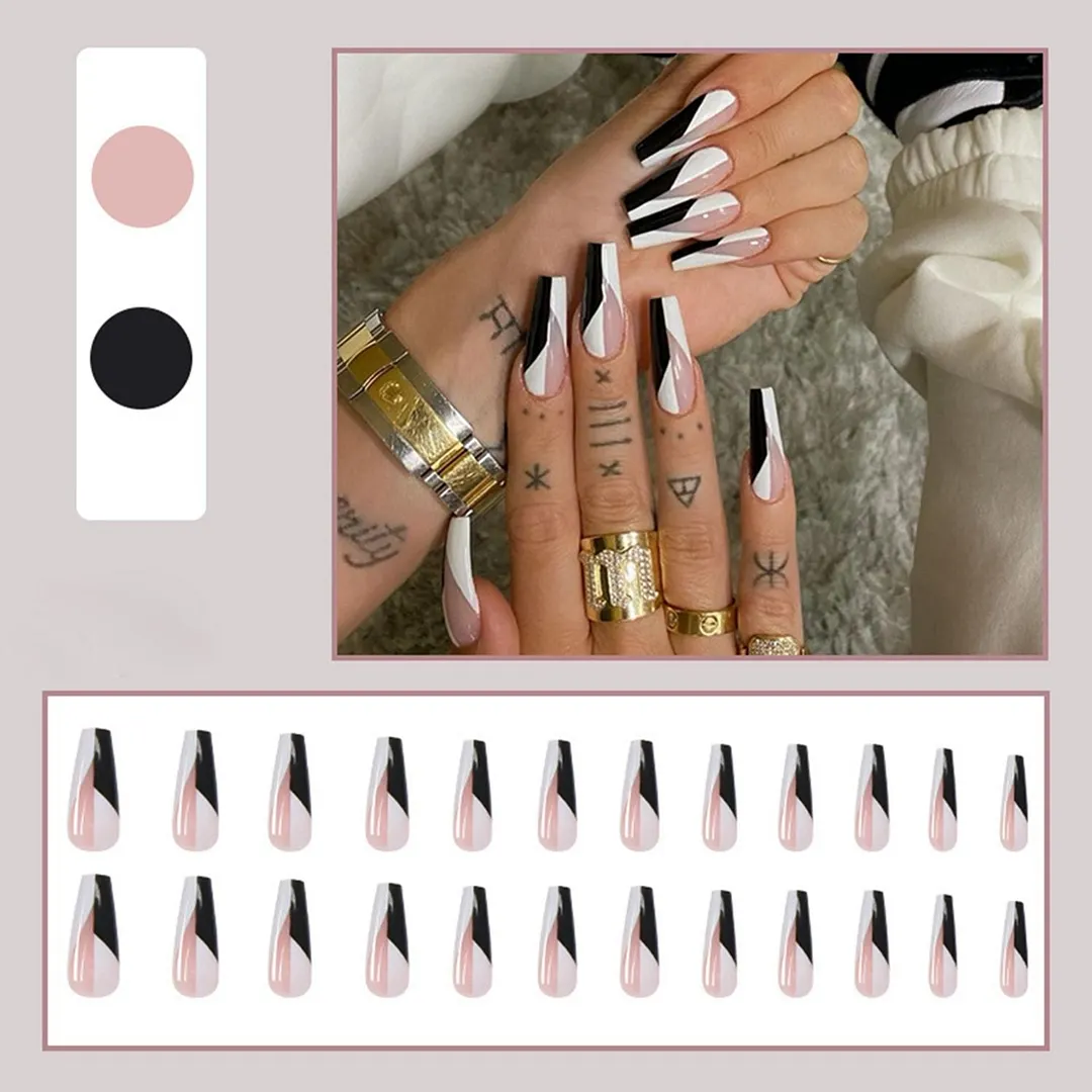 24pcs/Box Long Coffin False Nails with Dragon Pattern Design Ballerina Manicure Patches Press On Nails Full Cover Nail Tips-Nail Inspo