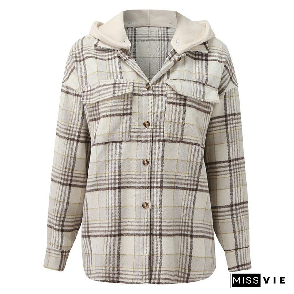 Oversizd Fit Button Up Hoodies Casual Multi Colored Hooded Flannel Shirt
