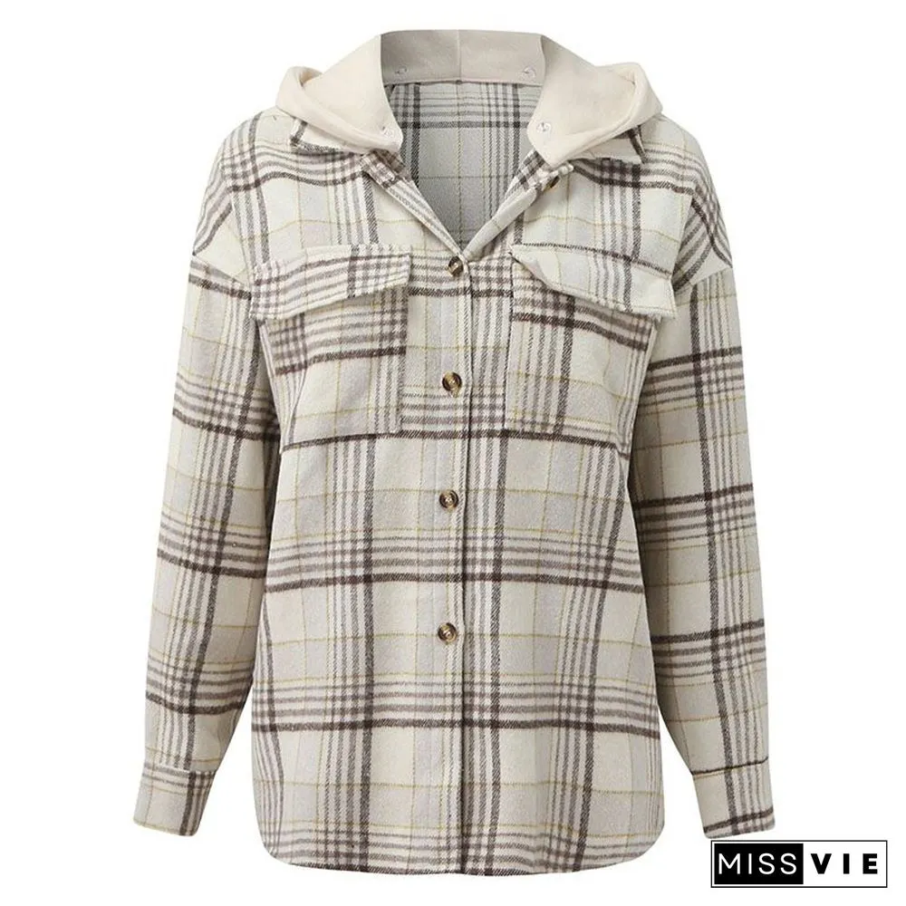 Oversizd Fit Button Up Hoodies Casual Multi Colored Hooded Flannel Shirt