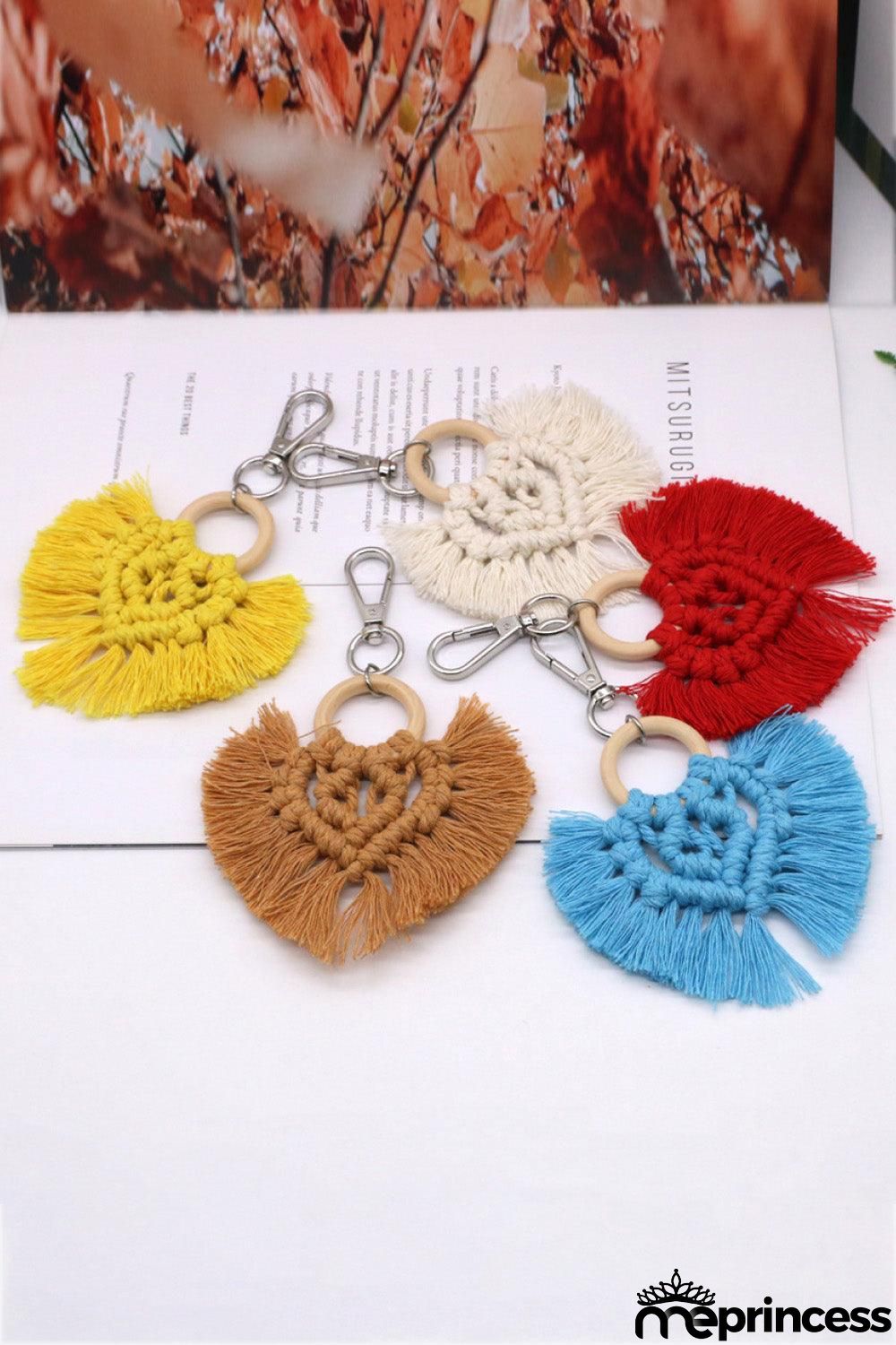 Assorted 4-Pack Heart-Shaped Macrame Fringe Keychain