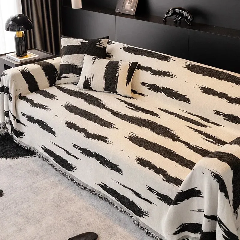 Athvotar Style Sofa Cover with Tassel, Two Sides Throw Blanket, Sofa Covers, Geometric Lines, Towel Ins, Home Decor, Tapestry