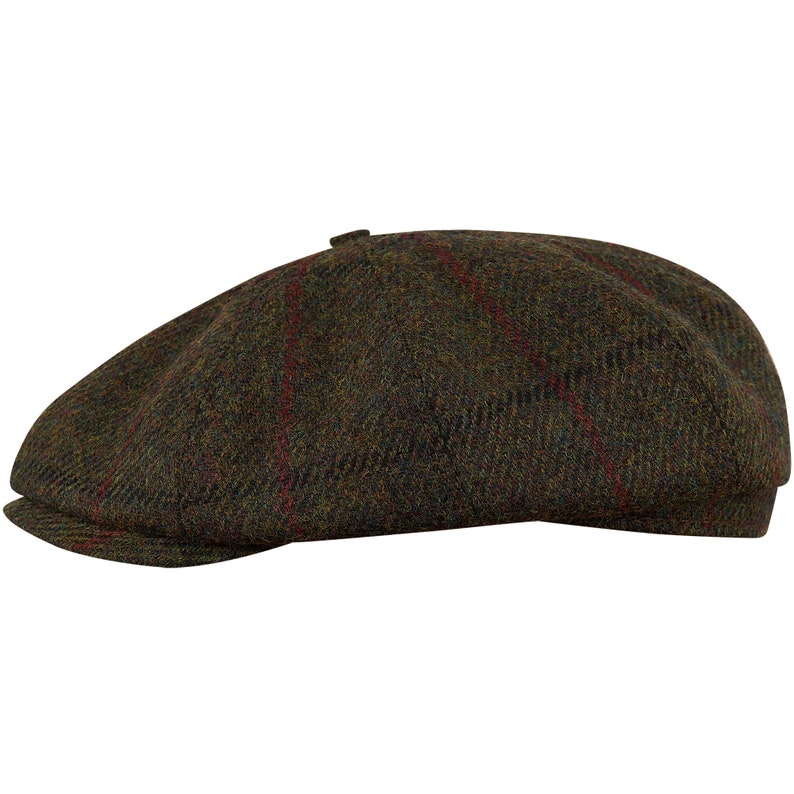 SHELBY Harris Tweed Genuine Scottish 8 Panels Newsboy PEAKED  Cap Applejack Bandit Hooligan Vintage Gangster Wool Fall Hat GREEN-RED