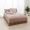 3pcs Retro Ice Silk Bed Skirt Set with Ruffle Wedding Bedspread Mattress Cover with 2 Pillowcases Machine Washable Elegant Home Decoration