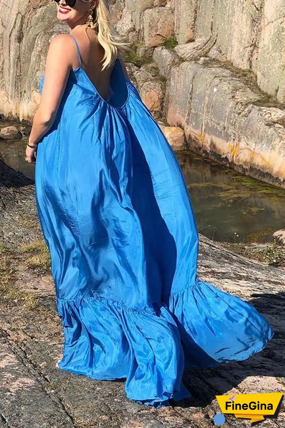 Ruffles Hem Slip Maxi Dress