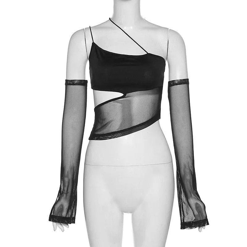 Brownm Sleeved Mesh Halter&nbsp;Top