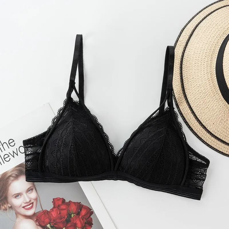 Floral Lace Bras for Women Sexy Lingerie Beauty Back Deep V Lace Push Up Bra Bralette Female Brassiere Wire Free Thin Underwear
