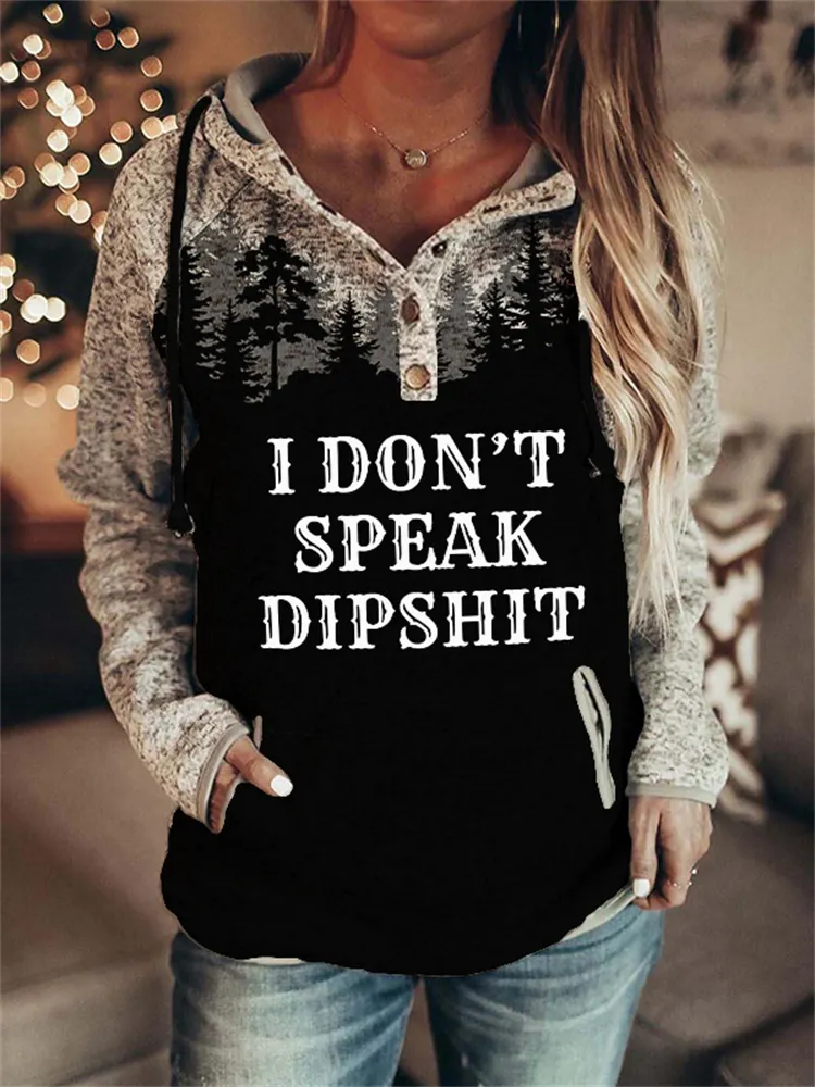 Western Forest Letter Print Pocket Hoodie
