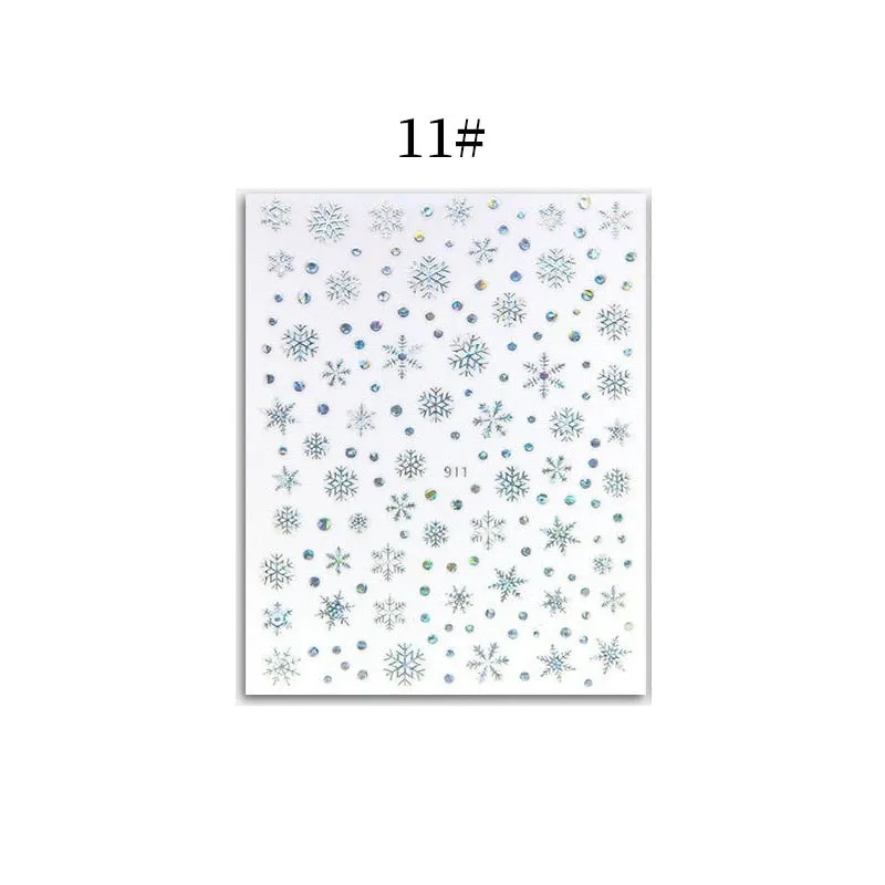 1 Sheet Christmas 5D Nail Stickers Gold And Sliver Snowflakes Transfer Nail Decals Slider Decoration For Manicuries