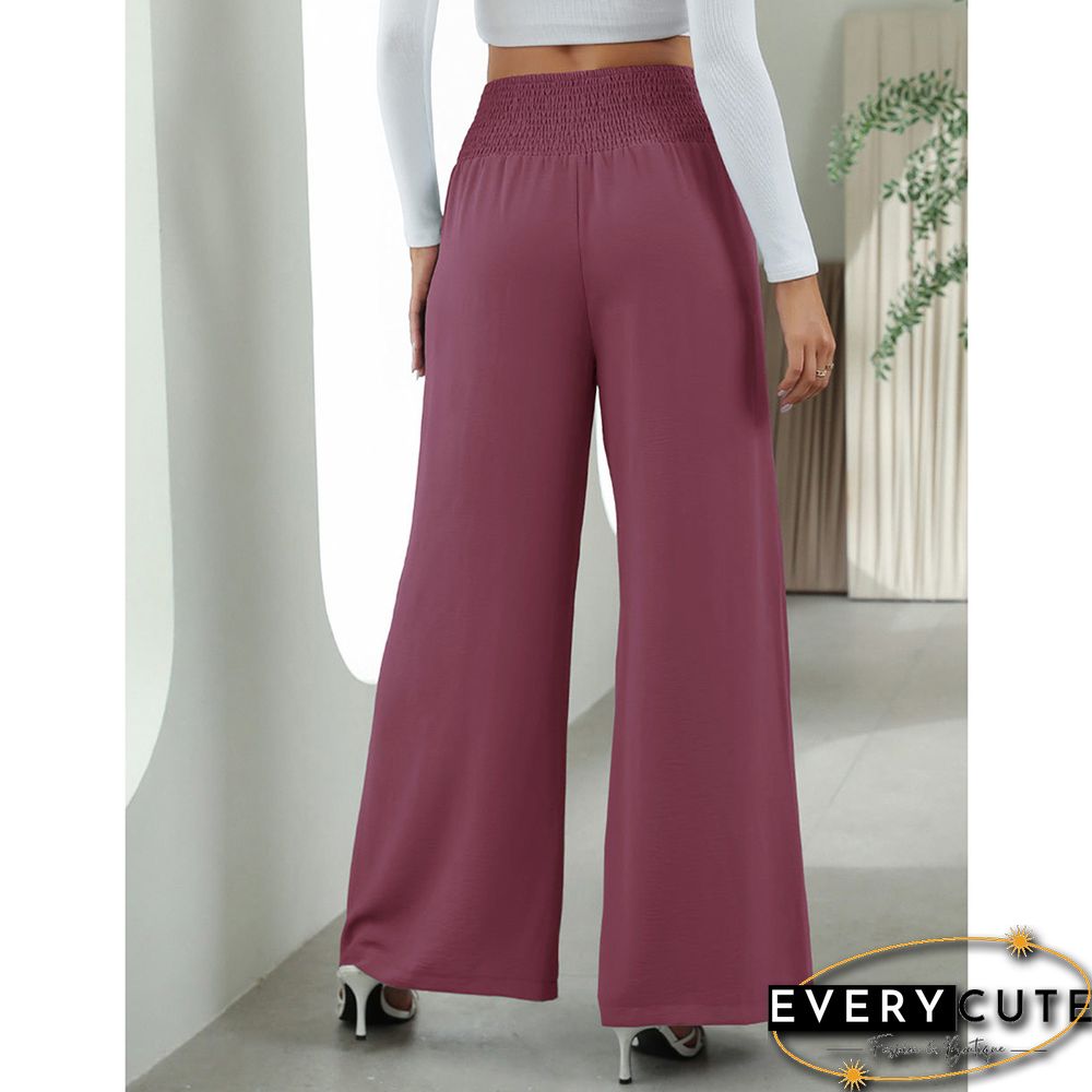 Purple Button Detail High Waist Wide Leg Pants