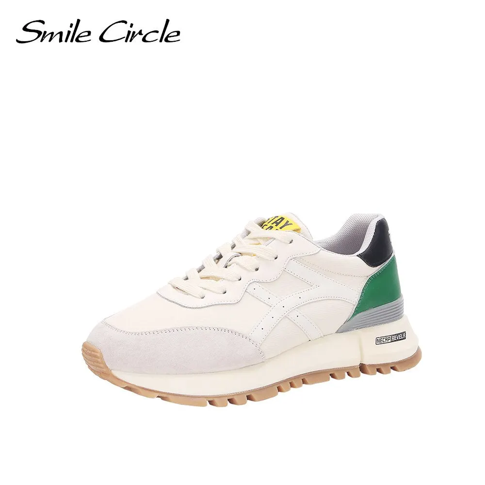 Smile Circle 2021Spring Sneakers Women Flat Platform Shoes Fashion Lace-up Casual Shoes Outdoor Sneakers