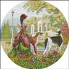 >SALE<Full Embroidery Cotton Thread14CT Counted Noblewoman and Dog Cross Stitch44x44cm