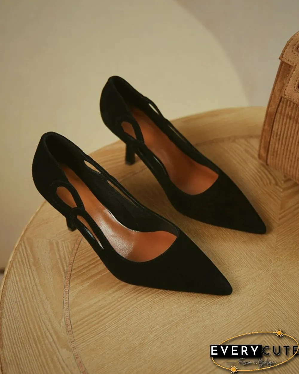 Colorblock Cut-out Suede Leather High Heel Sandals