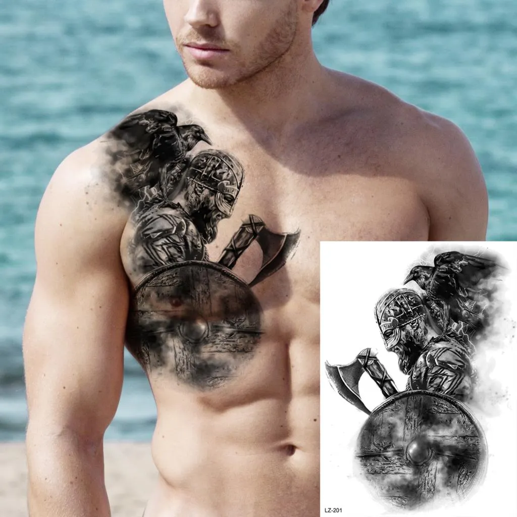 Sdrawing Large Anchor Back Octopus Pirate Skeleton Halloween Temporary Tattoos For Men Adult Compass Wings Fake Tattoo Stickers