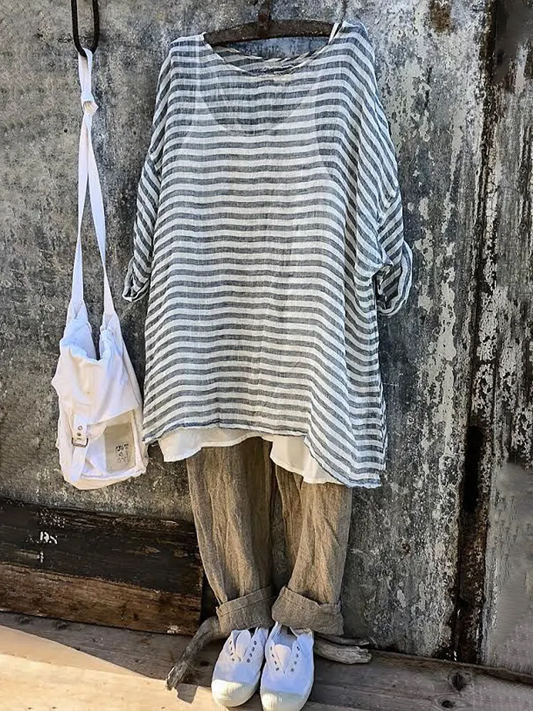 Women's Vintage Striped Linen Shirt