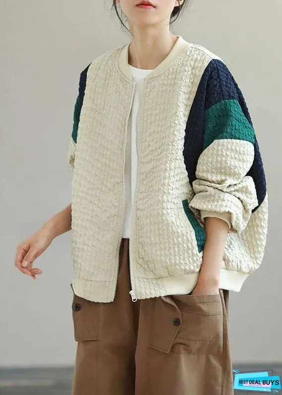 Street Beige Casual Patchwork zippered Fall Coat