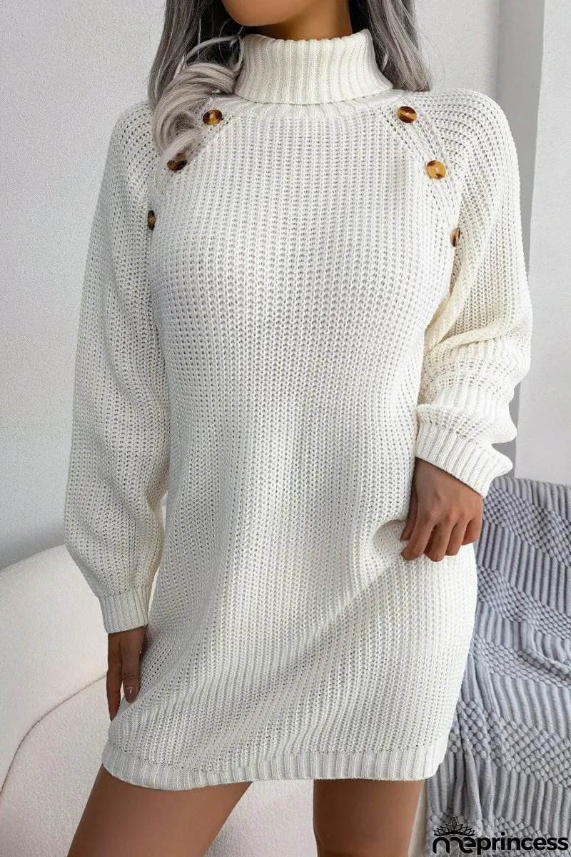 Street Solid Buttons Turtleneck Pencil Skirt Dresses(No Belt)