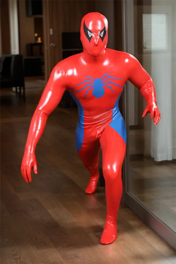 Men Latex Catsuits Spider-Man Coverage Hood Cosplay