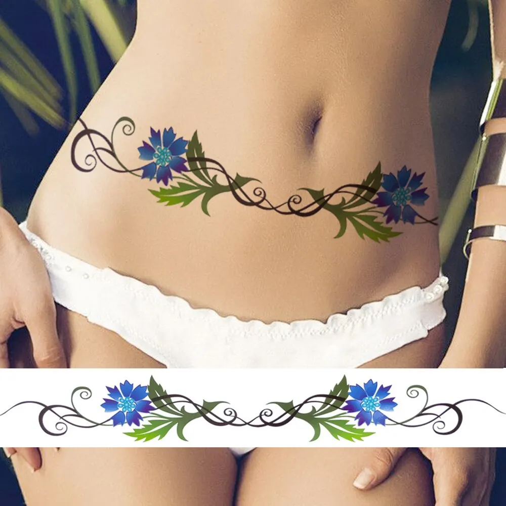 Sdrawing Butterfly Temporary Tattoos For Women Girls Fake Flower Tattoo Sticker Thorns Lily Daffodil Waist Sexy Tatoos