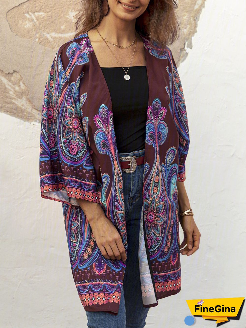 Plus Size Abstract Casual Long Sleeve Cardigan