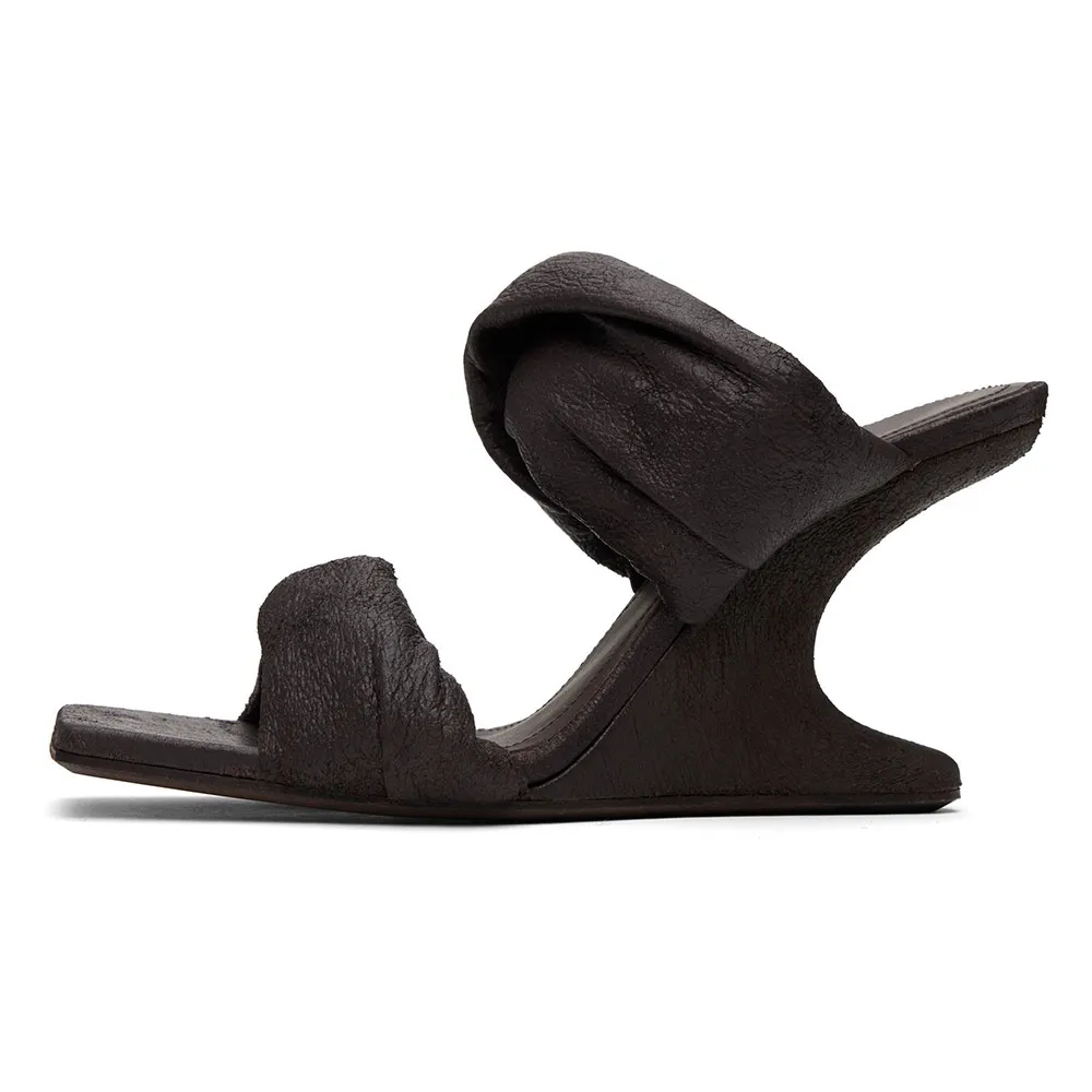 Women's Chocolate Brown Square Toe Twisted-Strap Slip On Wedge Sandals