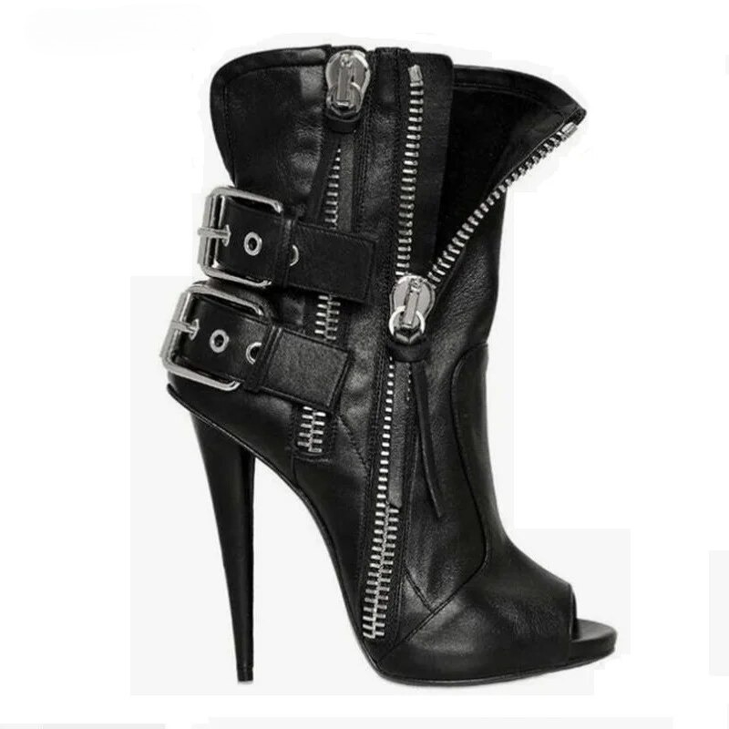Boots Gladiator Sandals Women High Heel Peep Toe Sandals Boots Buckle Side Zipper Woman Shoes