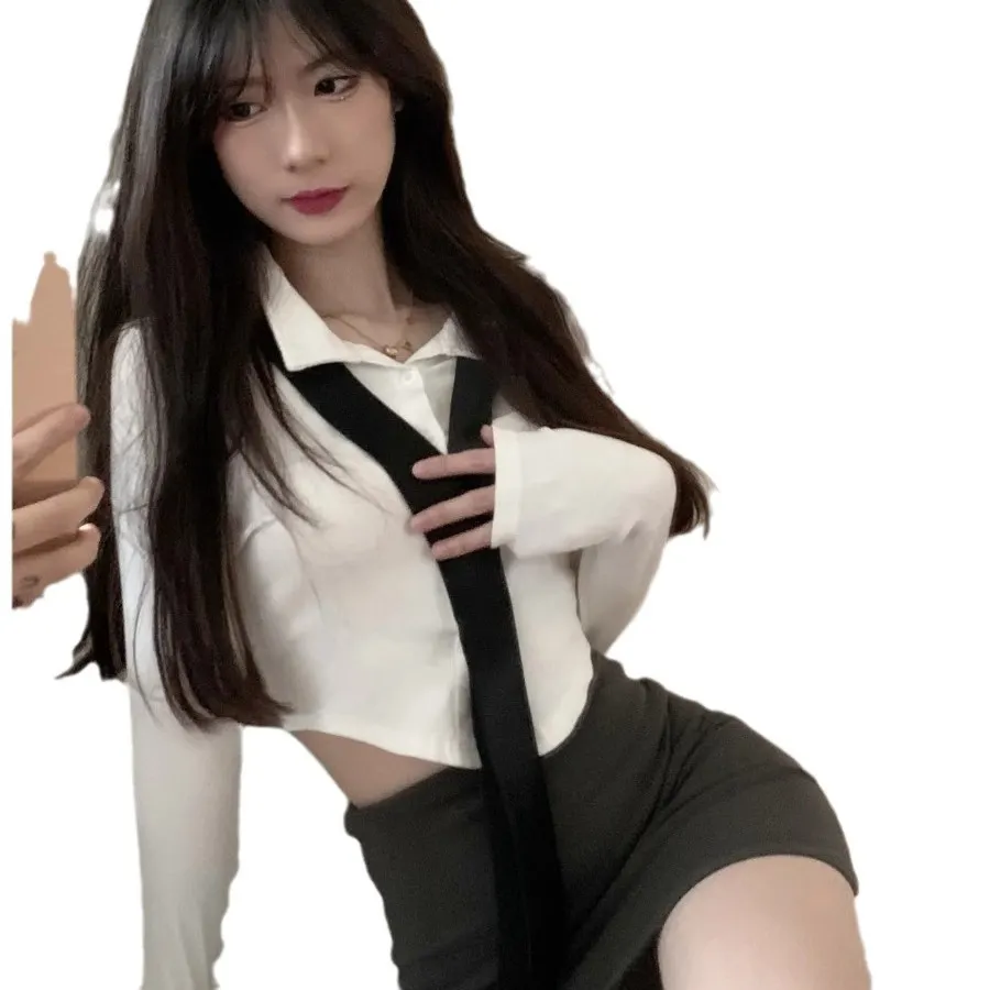 Churchf Ti's Night Vows To Lingerie With A White Shirt For A Hottie With A Long-Sleeved Sexy Shirt Half-Buttered Ass Skirt